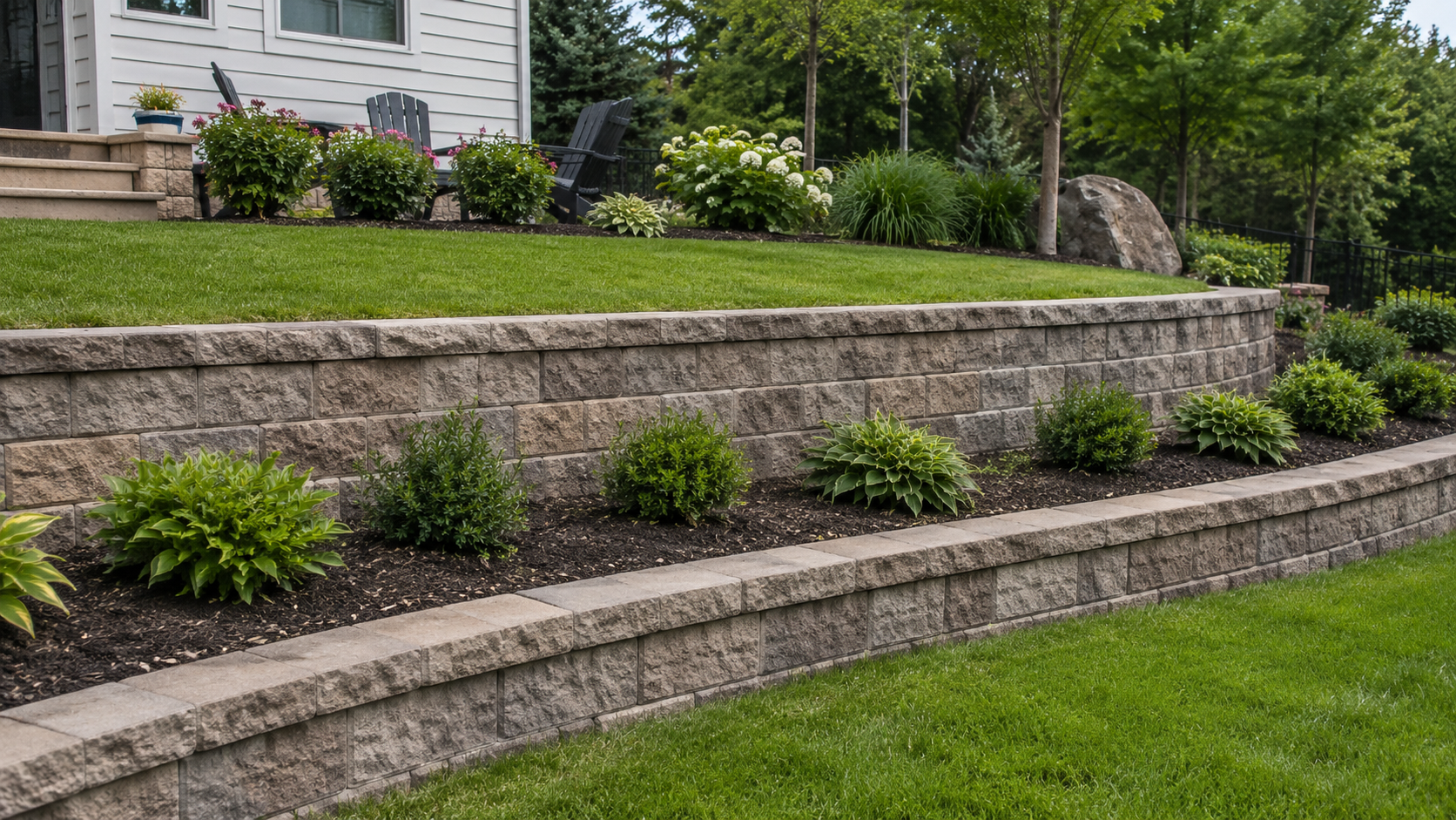 Finished hardscaping project with clean outdoor landscaping