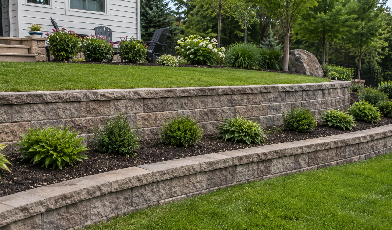 Finished hardscaping project with clean outdoor landscaping