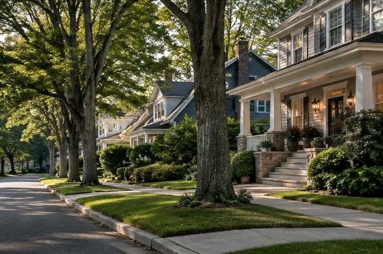 Generated New England neighborhood atmosphere for Warwick, not a specific company project