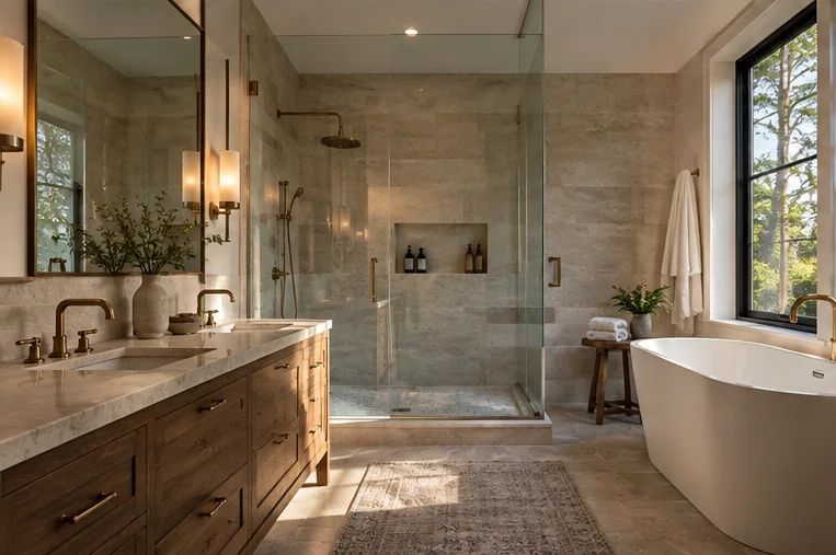 Generated bathroom remodeling atmosphere image, not company project proof