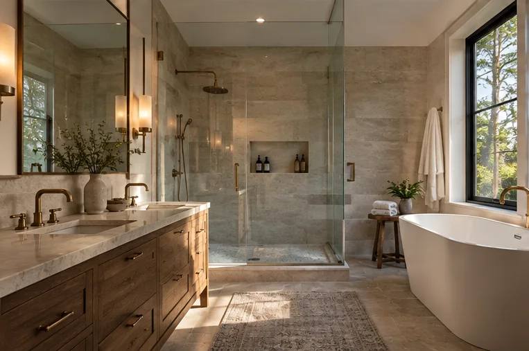 Generated bathroom remodeling atmosphere image, not company project proof