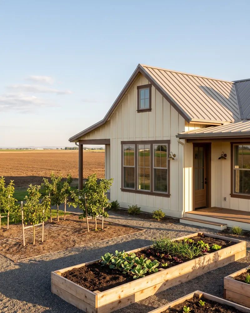 Single-story home near Idalou with new board and batten siding and raised garden beds