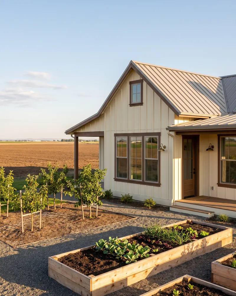 Single-story home near Idalou with new board and batten siding and raised garden beds
