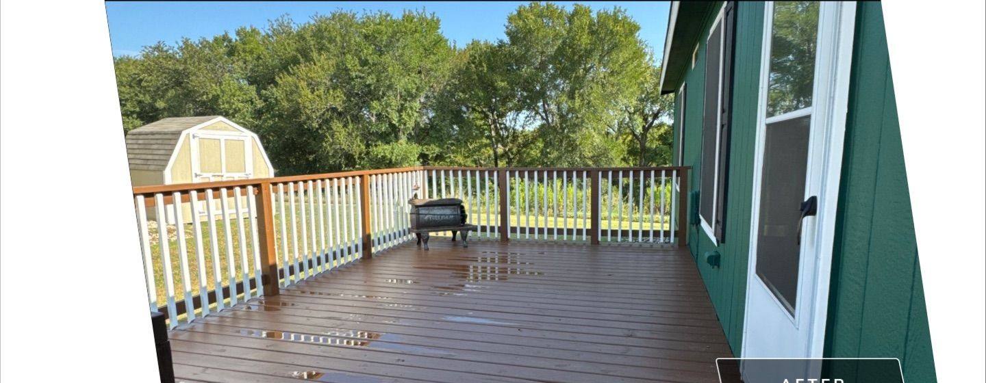Before and after photo of a deck restained by Hill Country Painting in Georgetown, TX