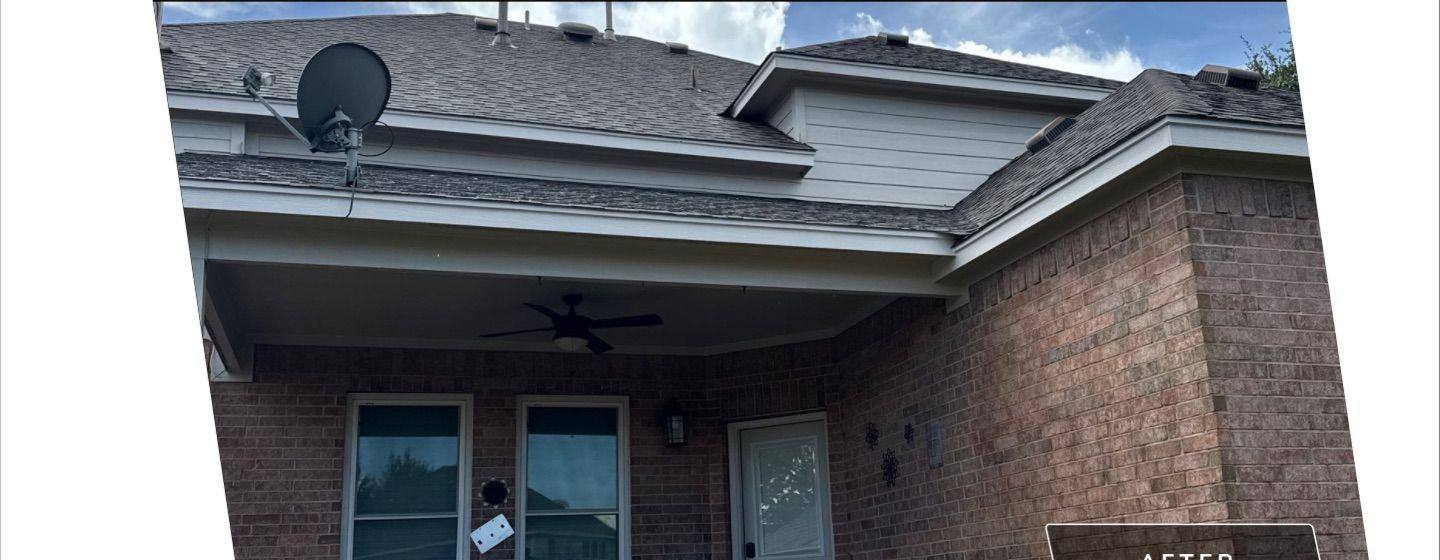 Before and after photo of a back porch repainted by Hill Country Painting in Hutto, TX
