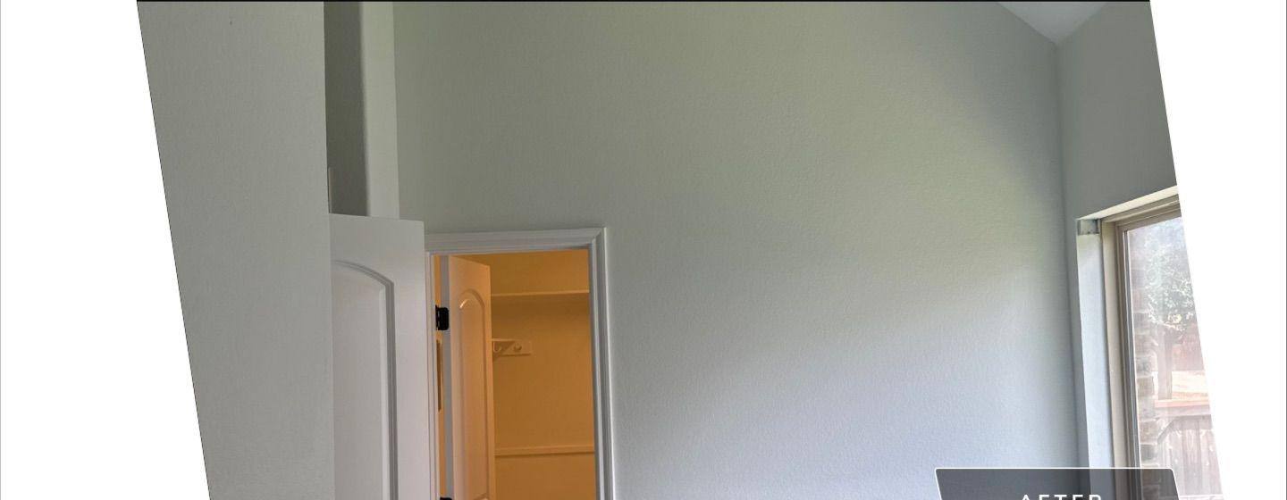 Before and after photo of a hallway painted by Hill Country Painting in Leander, TX