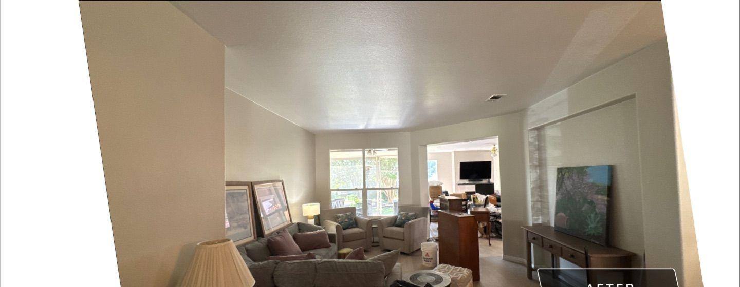 Before and after photo of a living room painted by Hill Country Painting in Georgetown, TX
