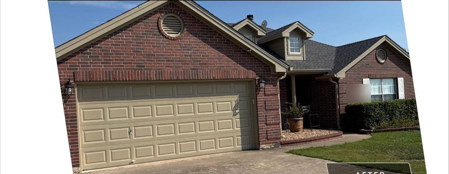 Before and after photo of a house exterior painted by Hill Country Painting in Georgetown, TX
