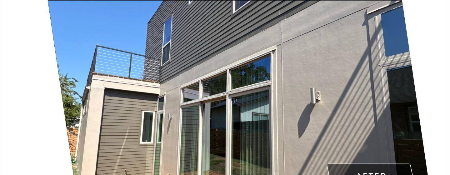 Before and after photo of a rooftop deck painted by Hill Country Painting in Austin, TX
