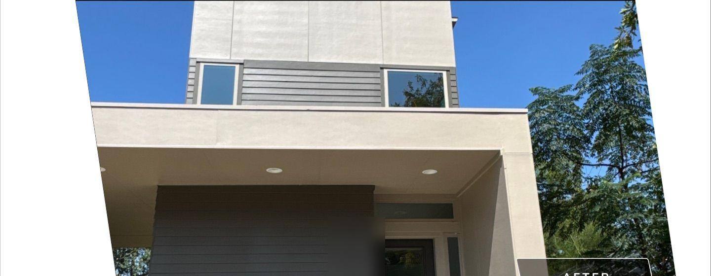 Before and after photo of a front entry painted by Hill Country Painting in Austin, TX