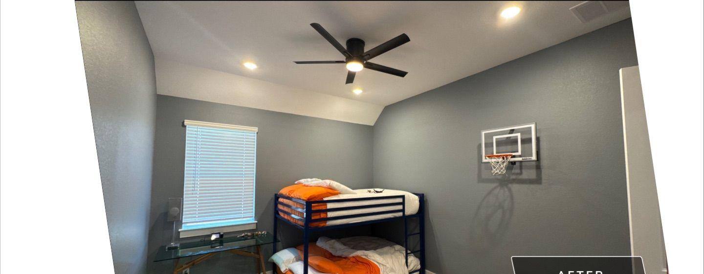 Before and after photo of a guest bedroom painted by Hill Country Painting in Liberty Hill, TX