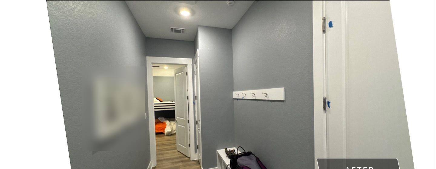Before and after photo of a mudroom hallway painted by Hill Country Painting in Liberty Hill, TX