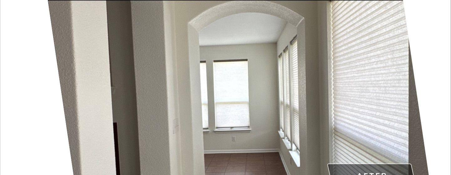 Before and after photo of a sunroom painted by Hill Country Painting in Round Rock, TX