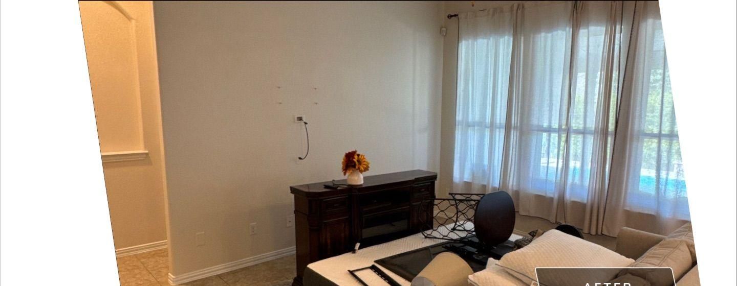 Before and after photo of a living room painted by Hill Country Painting in Georgetown, TX