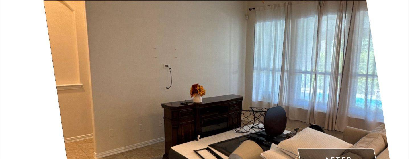 Before and after photo of a living room painted by Hill Country Painting in Georgetown, TX