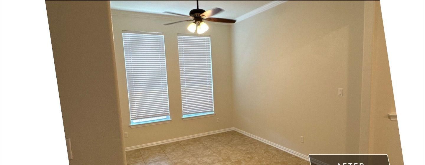 Before and after photo of a bedroom painted by Hill Country Painting in Georgetown, TX