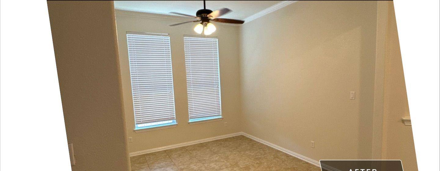 Before and after photo of a bedroom painted by Hill Country Painting in Georgetown, TX