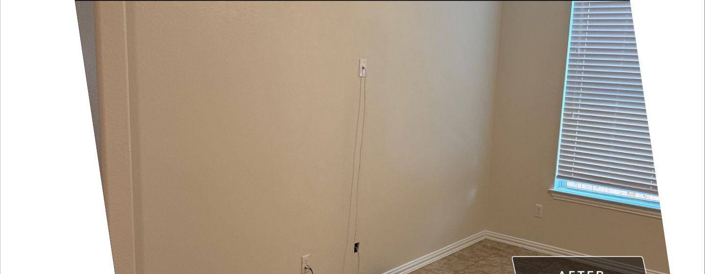 Before and after photo of a bedroom corner painted by Hill Country Painting in Georgetown, TX