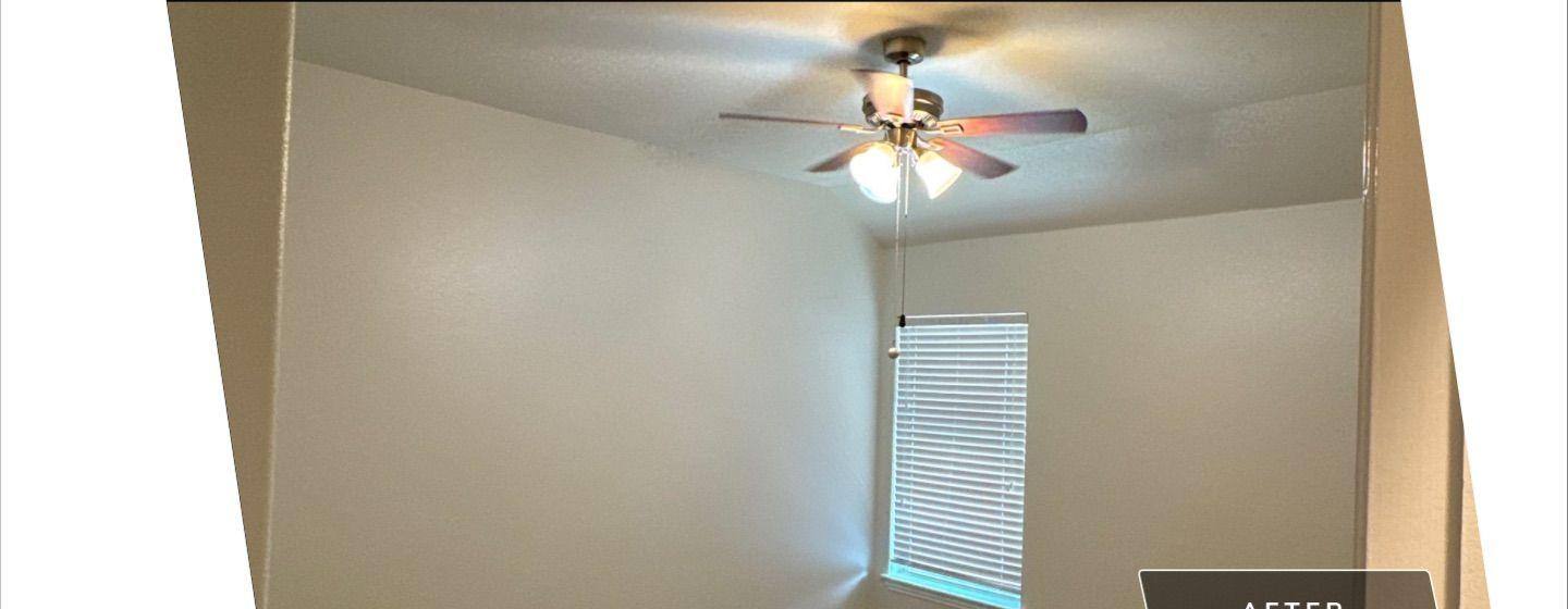 Before and after photo of a bedroom painted by Hill Country Painting in Georgetown, TX