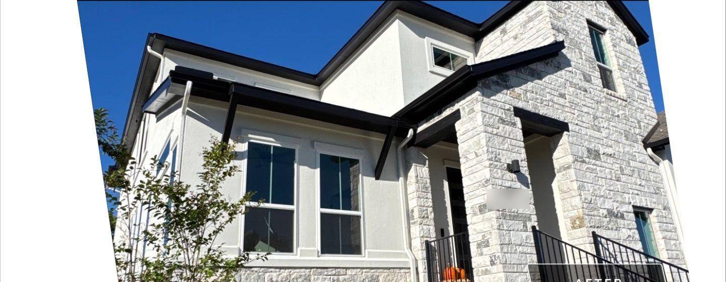 Before and after photo of a house entry painted by Hill Country Painting in Leander, TX