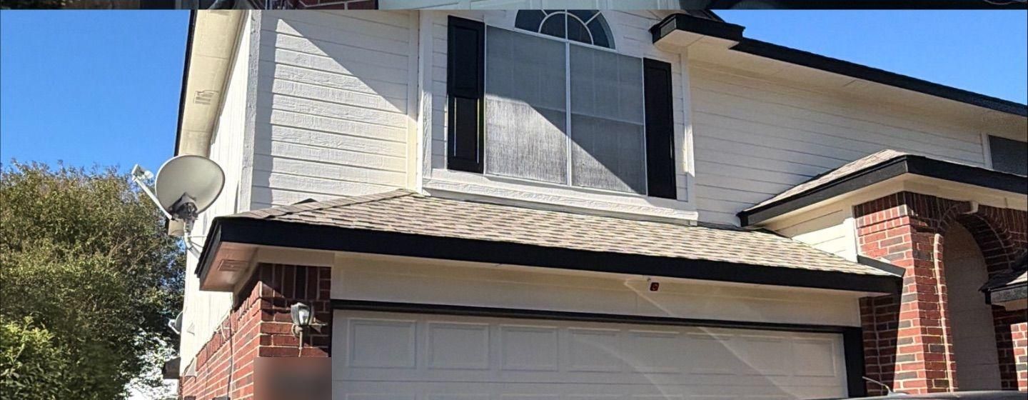 Before and after photo of a garage exterior painted by Hill Country Painting in Round Rock, TX
