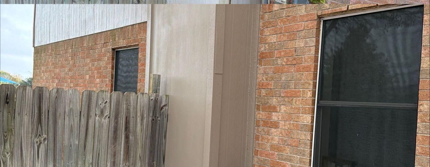 Before and after photo of exterior siding painted by Hill Country Painting in Lockhart, TX