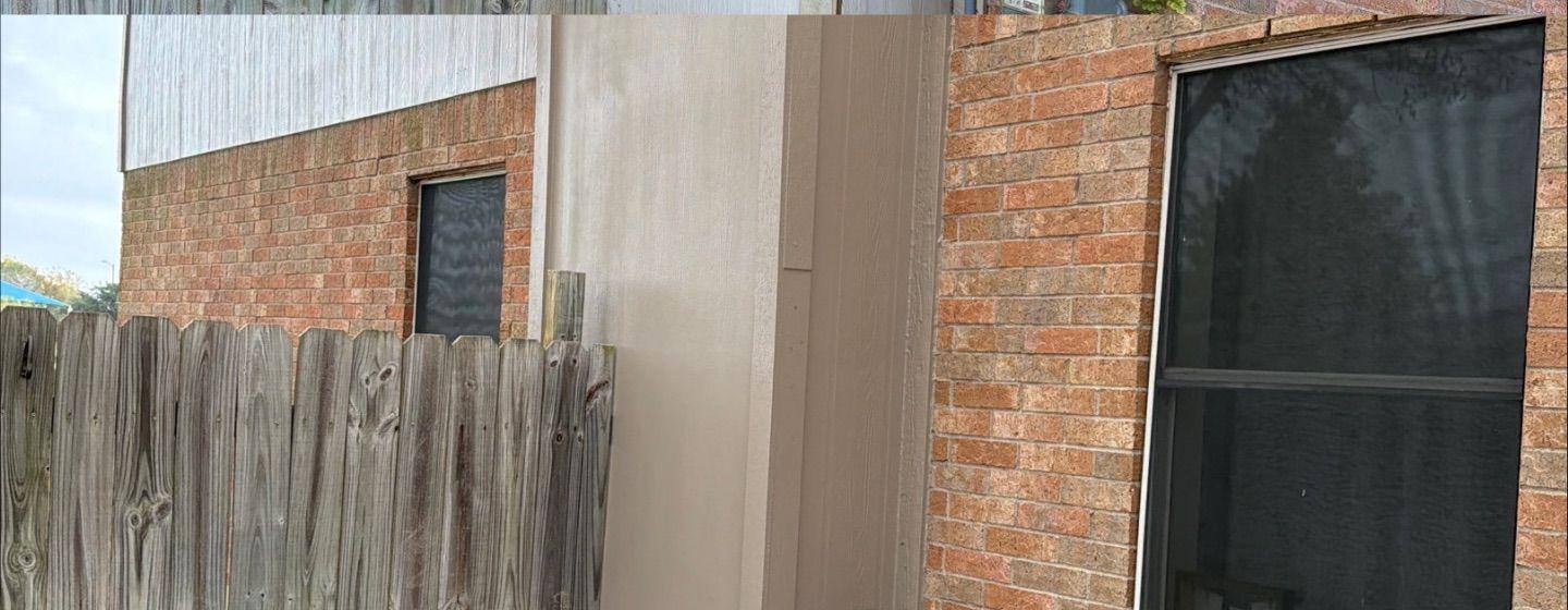 Before and after photo of exterior siding painted by Hill Country Painting in Lockhart, TX