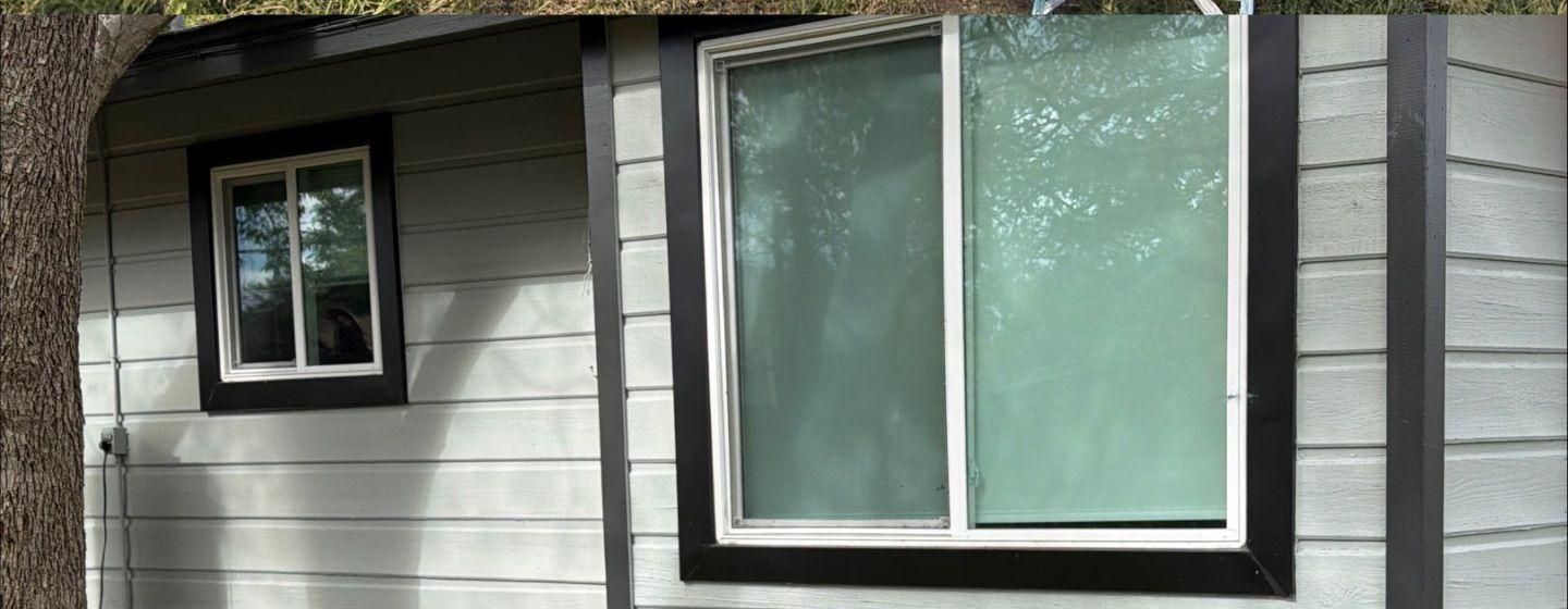 Before and after photo of a house exterior side painted by Hill Country Painting in Austin, TX