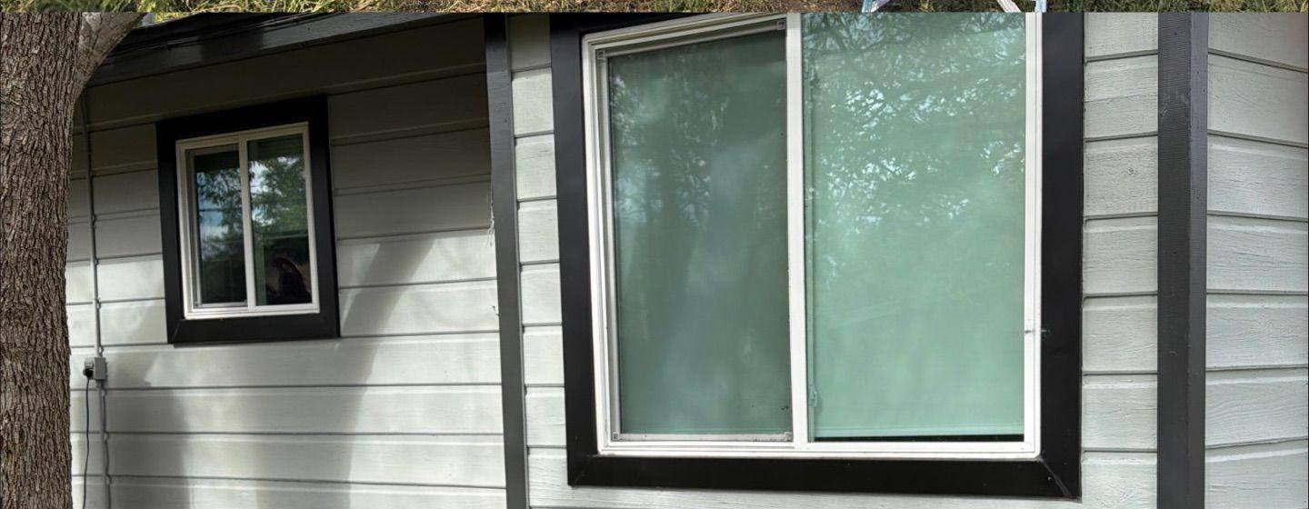 Before and after photo of a house exterior side painted by Hill Country Painting in Austin, TX