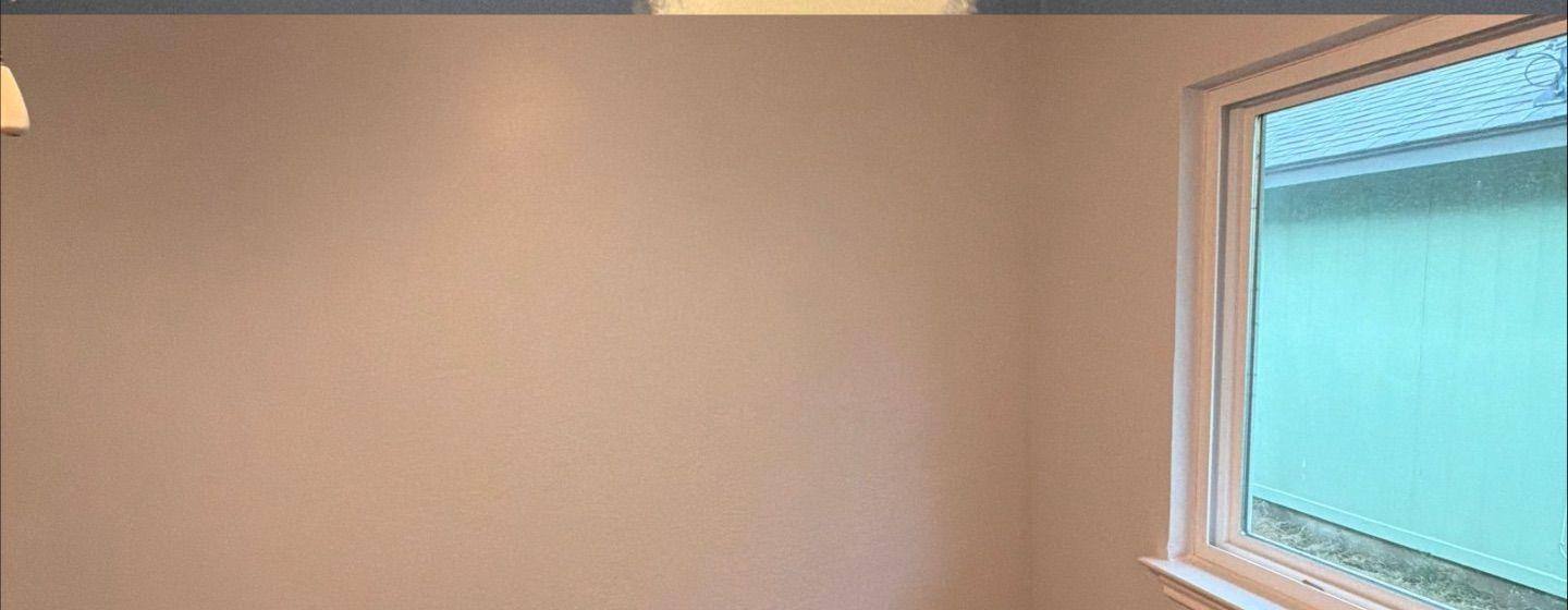 Before and after photo of a bedroom wall and drywall patch repair painted by Hill Country Painting in Pflugerville, TX