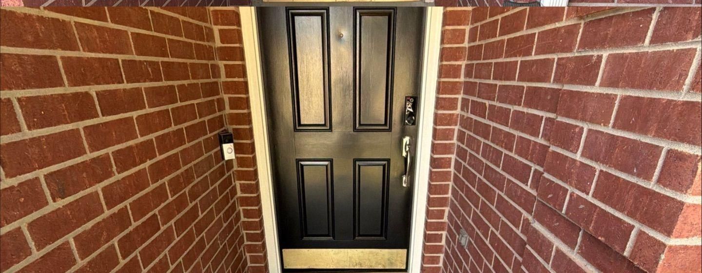Before and after photo of a front door painted by Hill Country Painting in Leander, TX