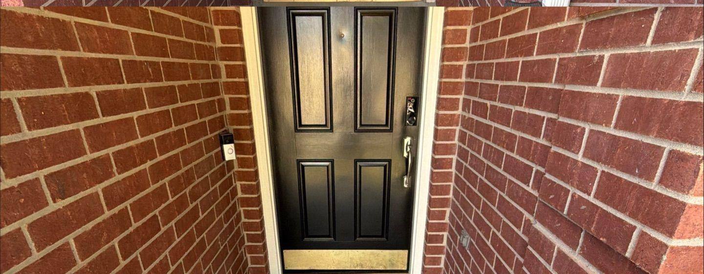 Before and after photo of a front door painted by Hill Country Painting in Leander, TX