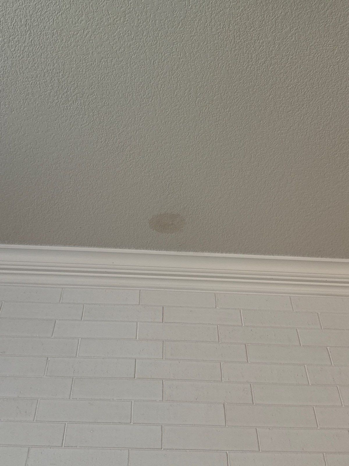 Water stain on a textured ceiling ahead of spot priming and repaint in Cedar Park, TX by Hill Country Painting