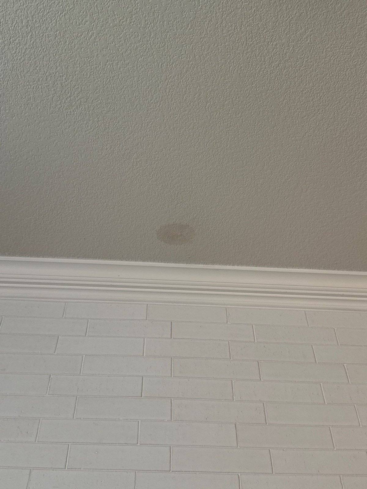 Water stain on a textured ceiling ahead of spot priming and repaint in Cedar Park, TX by Hill Country Painting