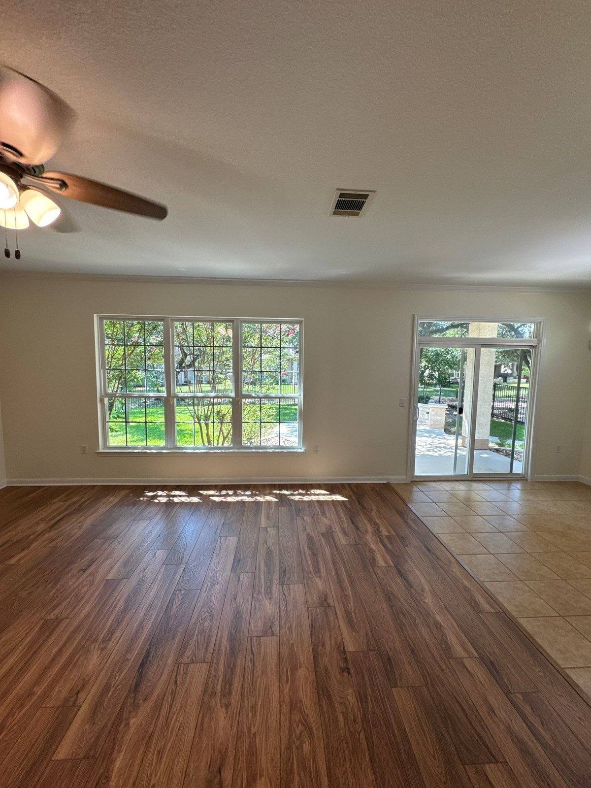 Living room ahead of an interior accent wall painting project in Georgetown, TX by Hill Country Painting