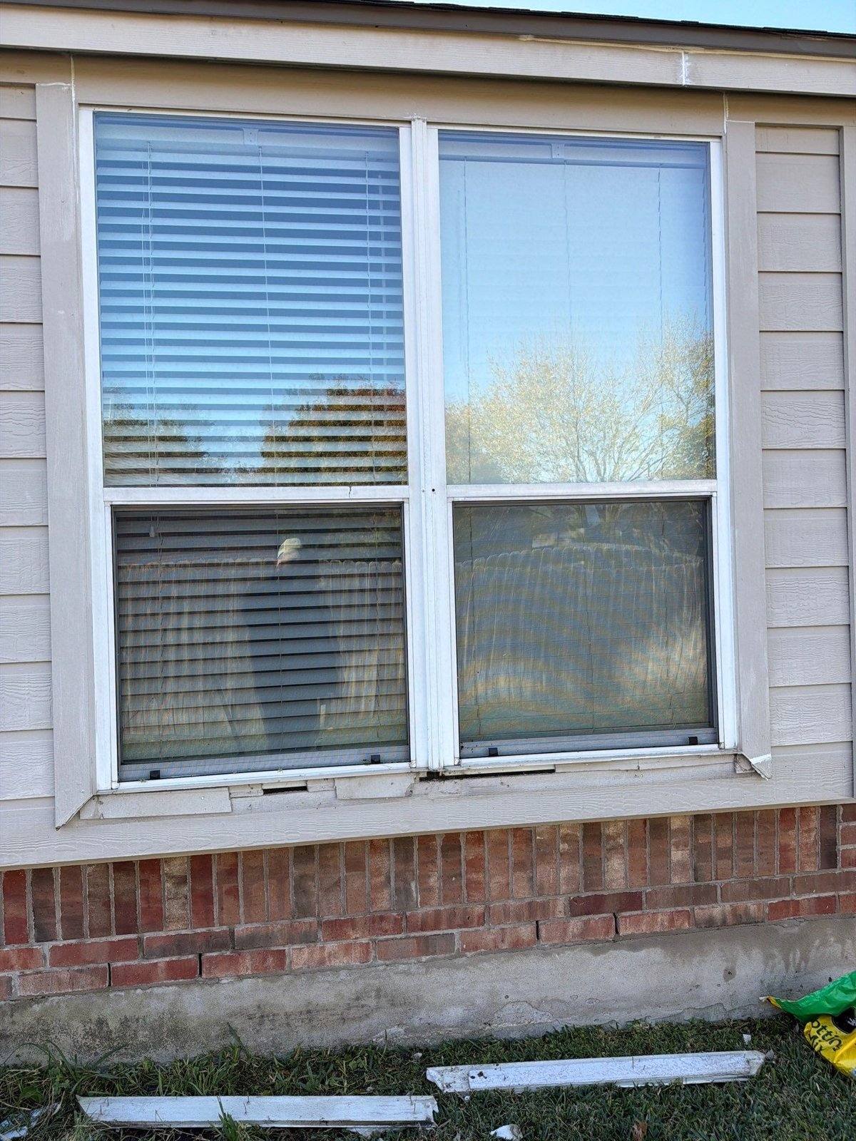 Window and siding before exterior painting in Pflugerville, TX by Hill Country Painting