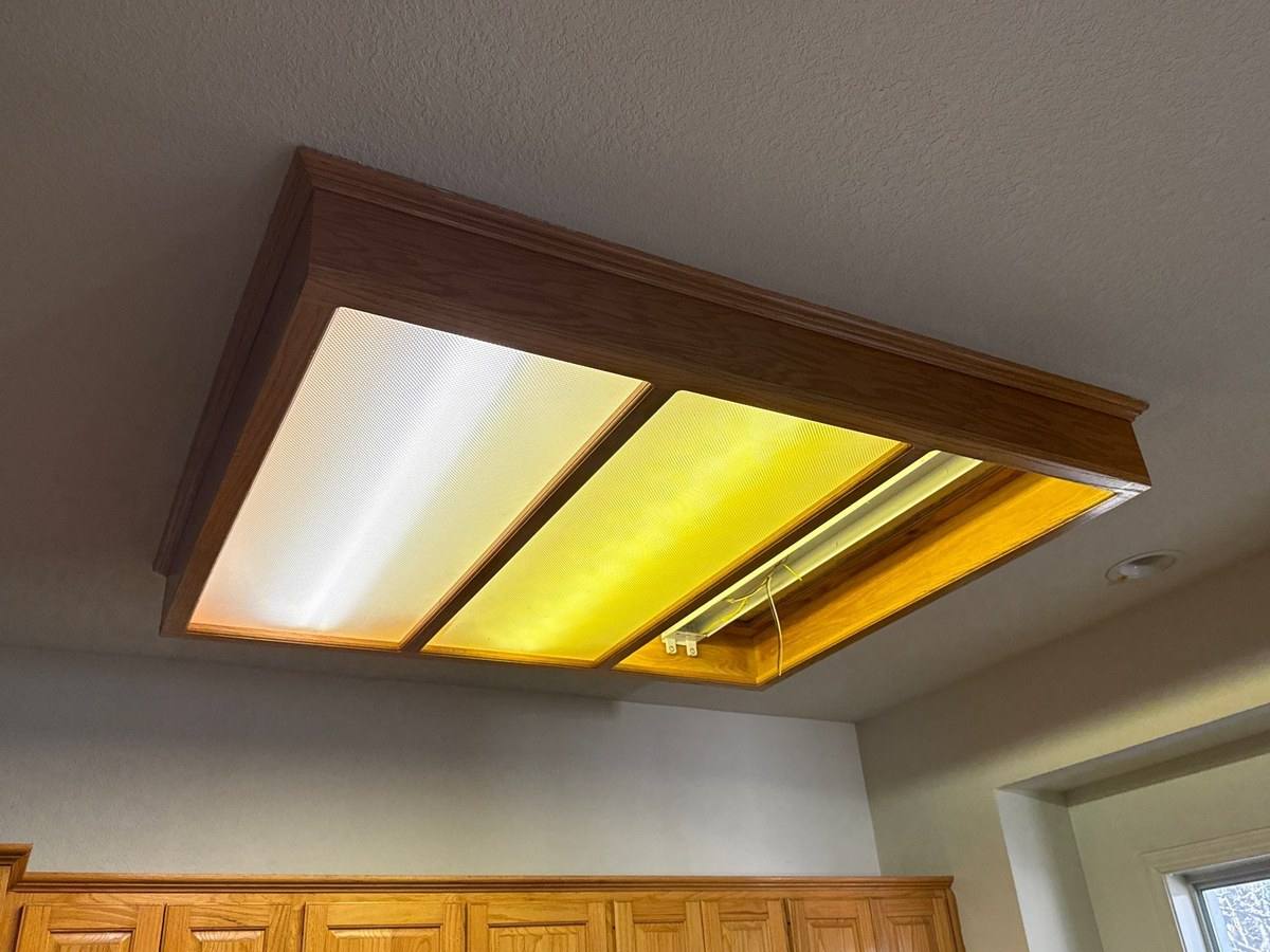 Kitchen ceiling light box before painting in Austin, TX by Hill Country Painting