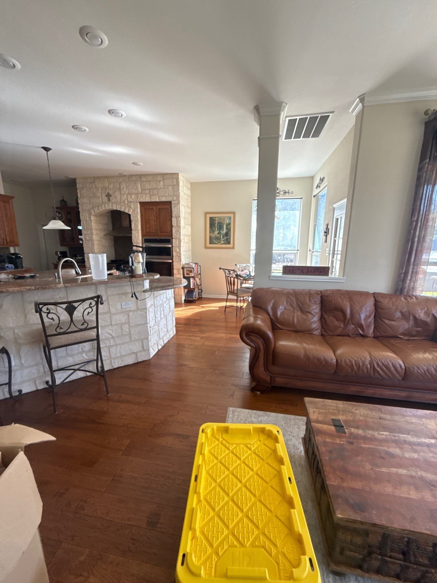 Living room and kitchen area ahead of interior painting in Georgetown, TX by Hill Country Painting