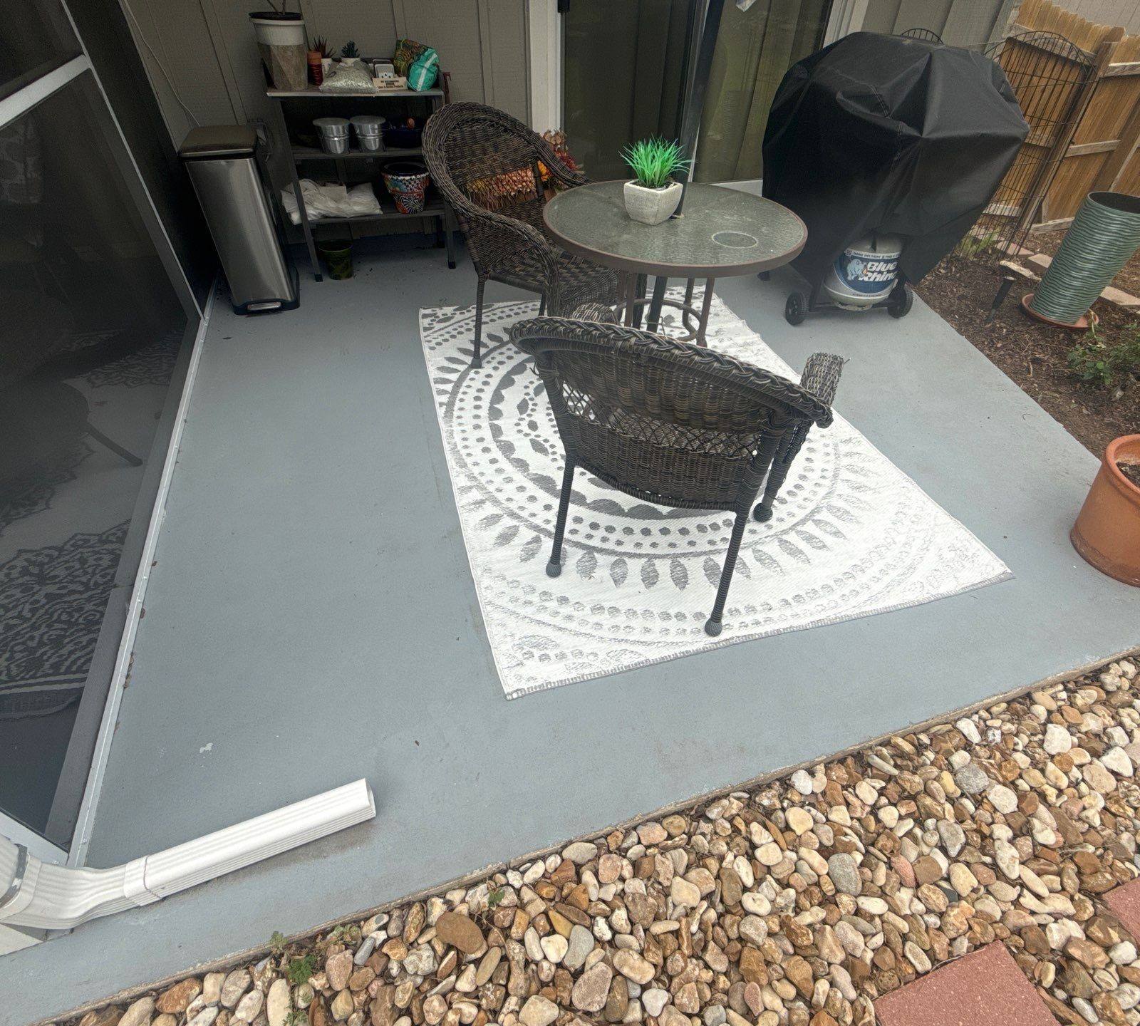 Concrete patio ahead of painting in Austin, TX by Hill Country Painting