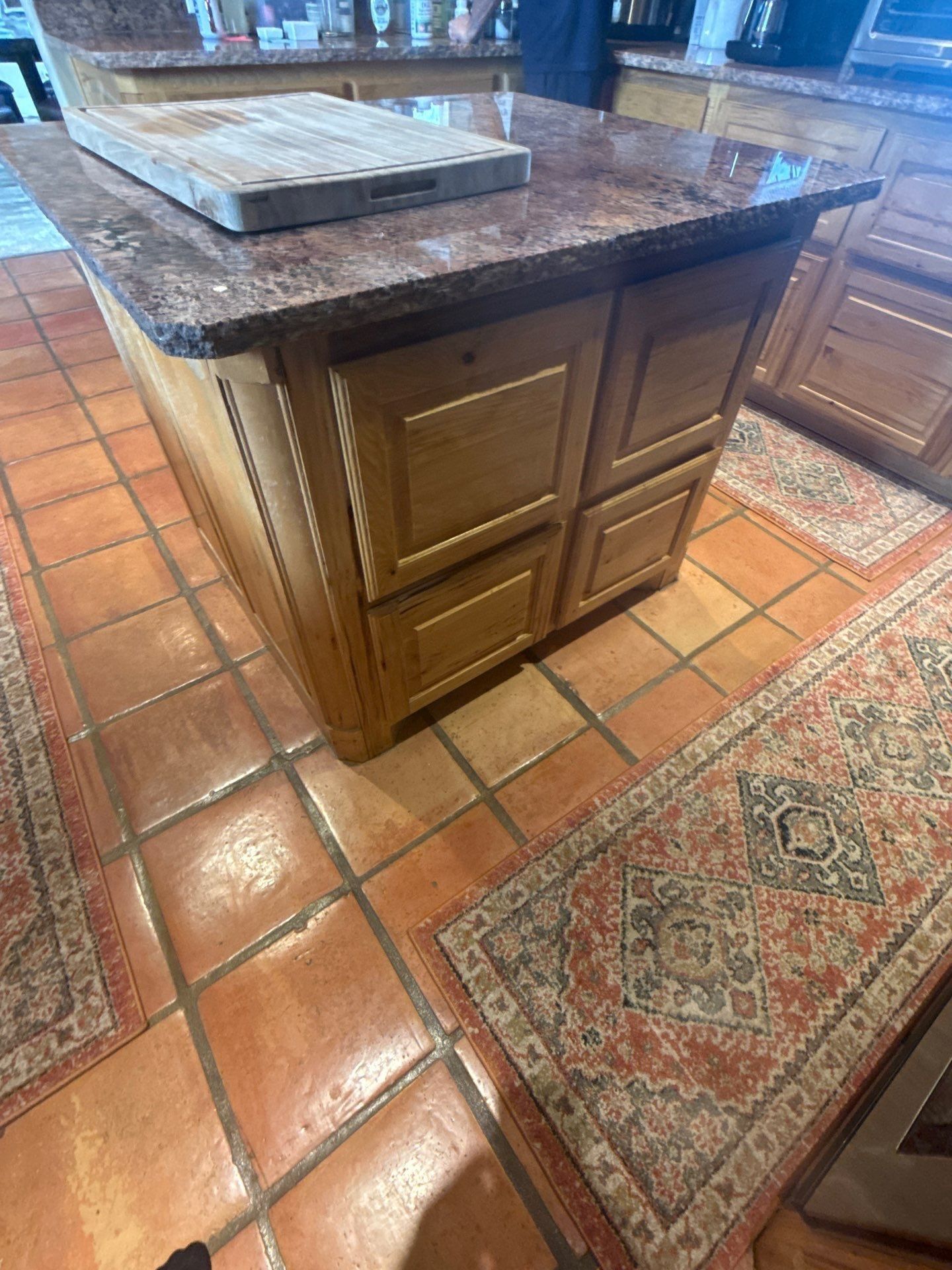 Kitchen island cabinet ahead of cabinet painting in Austin, TX by Hill Country Painting