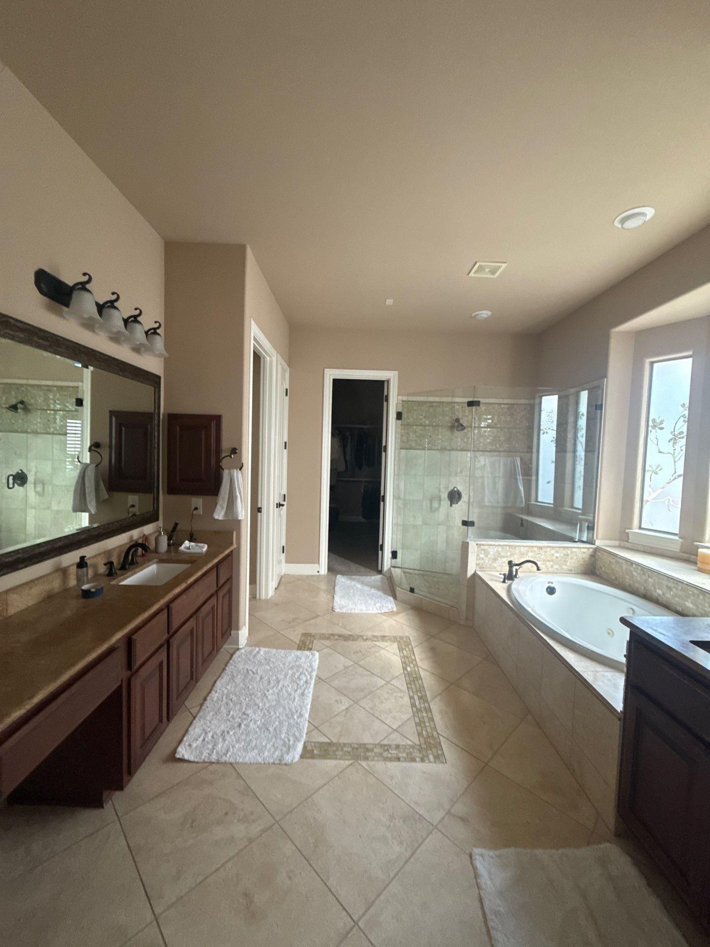 Master bathroom ahead of interior painting in Austin, TX by Hill Country Painting