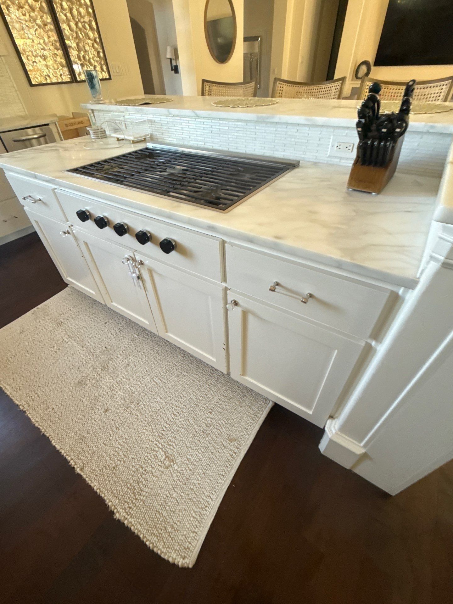 Kitchen island cabinets ahead of cabinet painting in Austin, TX by Hill Country Painting