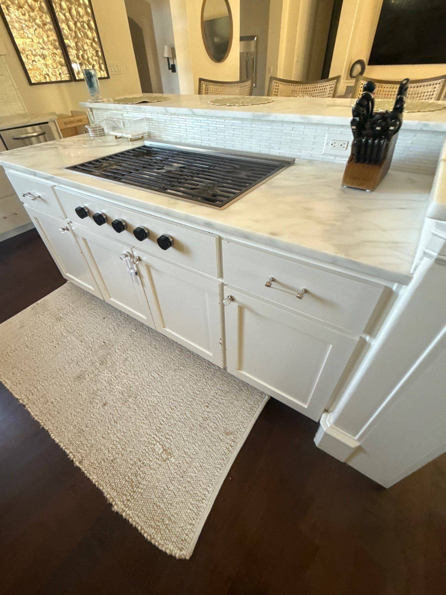 Kitchen island cabinets ahead of cabinet painting in Austin, TX by Hill Country Painting