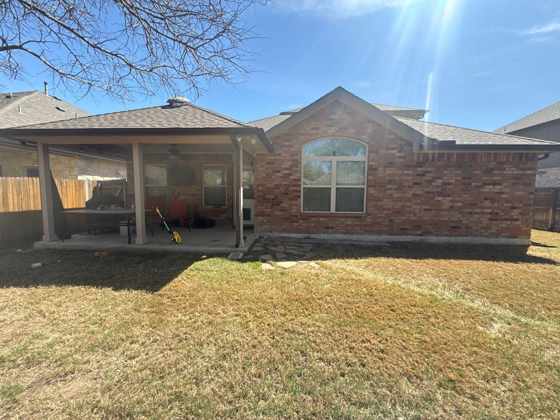 Covered patio ahead of exterior painting in Leander, TX by Hill Country Painting