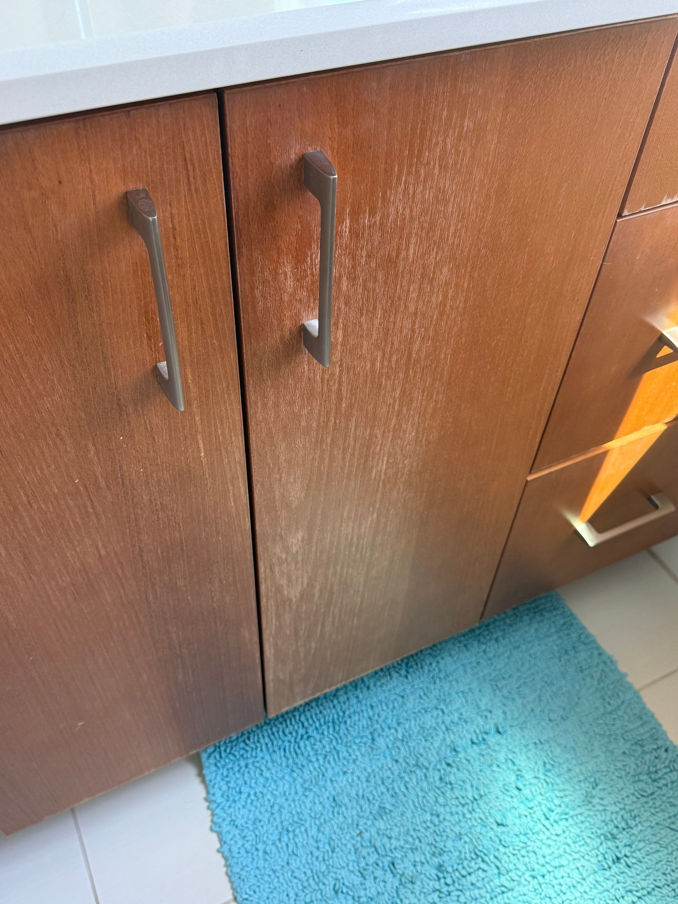 Bathroom vanity cabinet ahead of painting in Austin, TX by Hill Country Painting