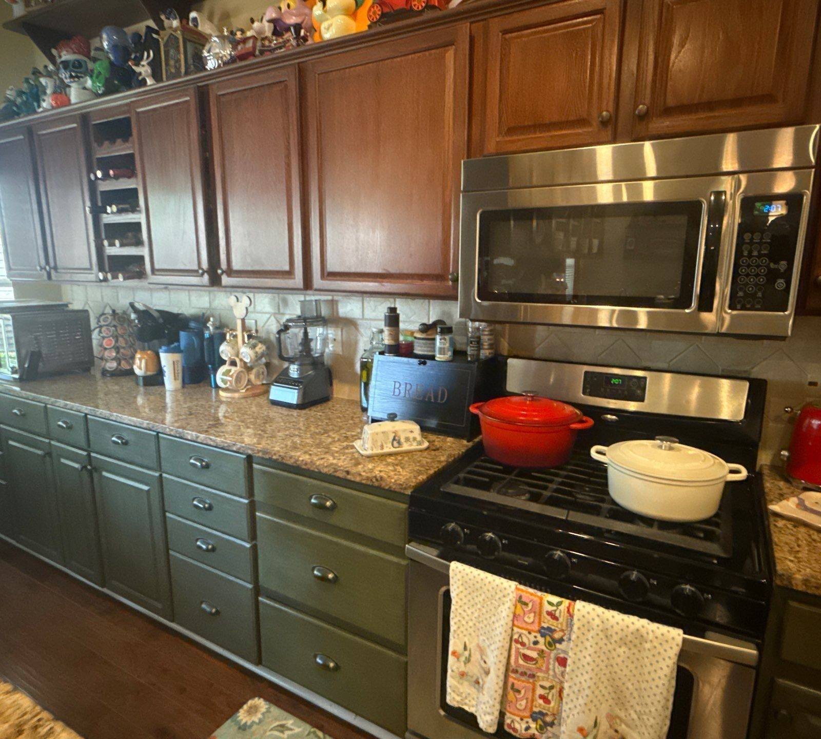 Kitchen cabinets ahead of cabinet painting in Cedar Park, TX by Hill Country Painting
