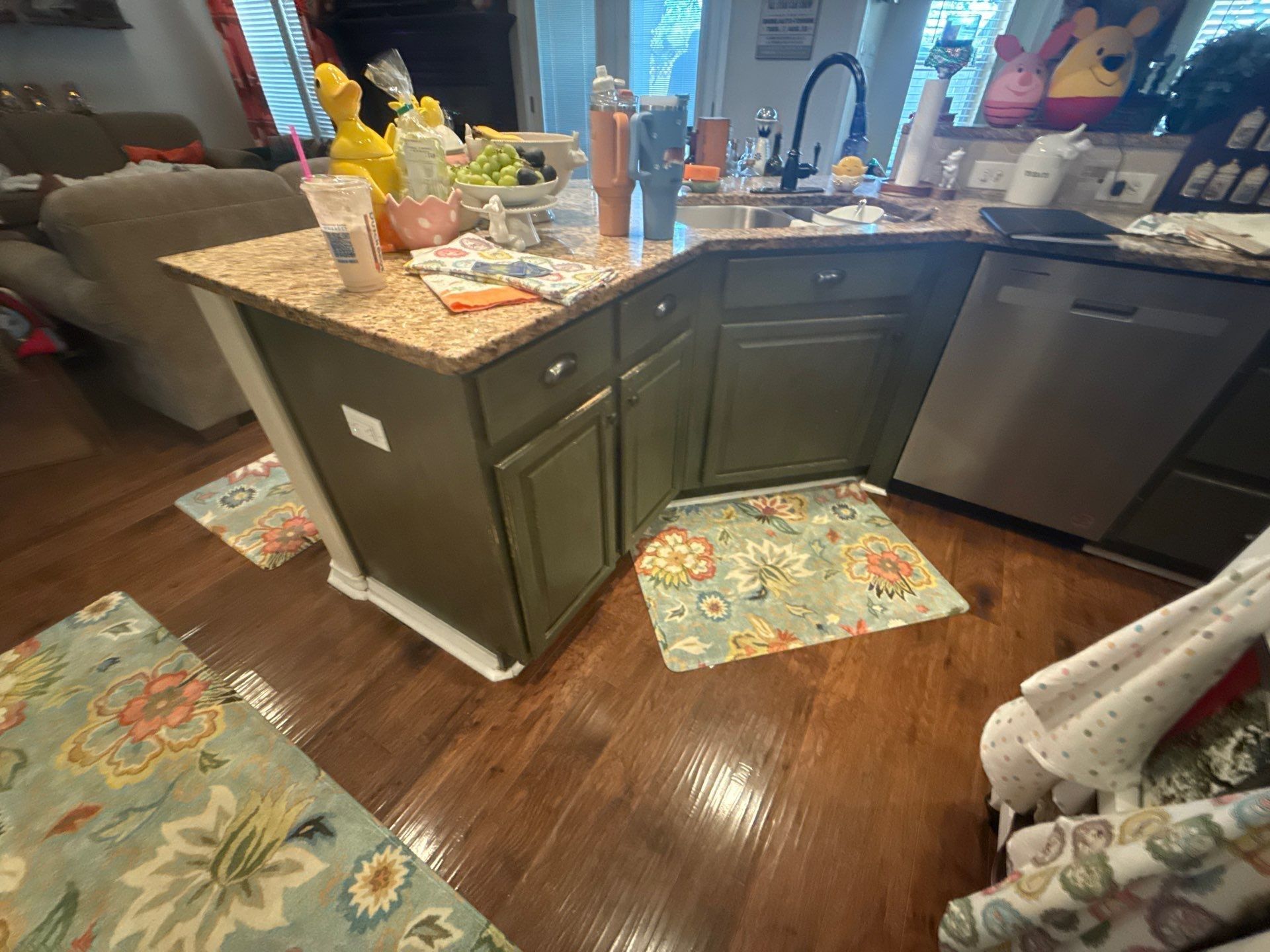 Kitchen island cabinetry ahead of cabinet painting in Cedar Park, TX by Hill Country Painting