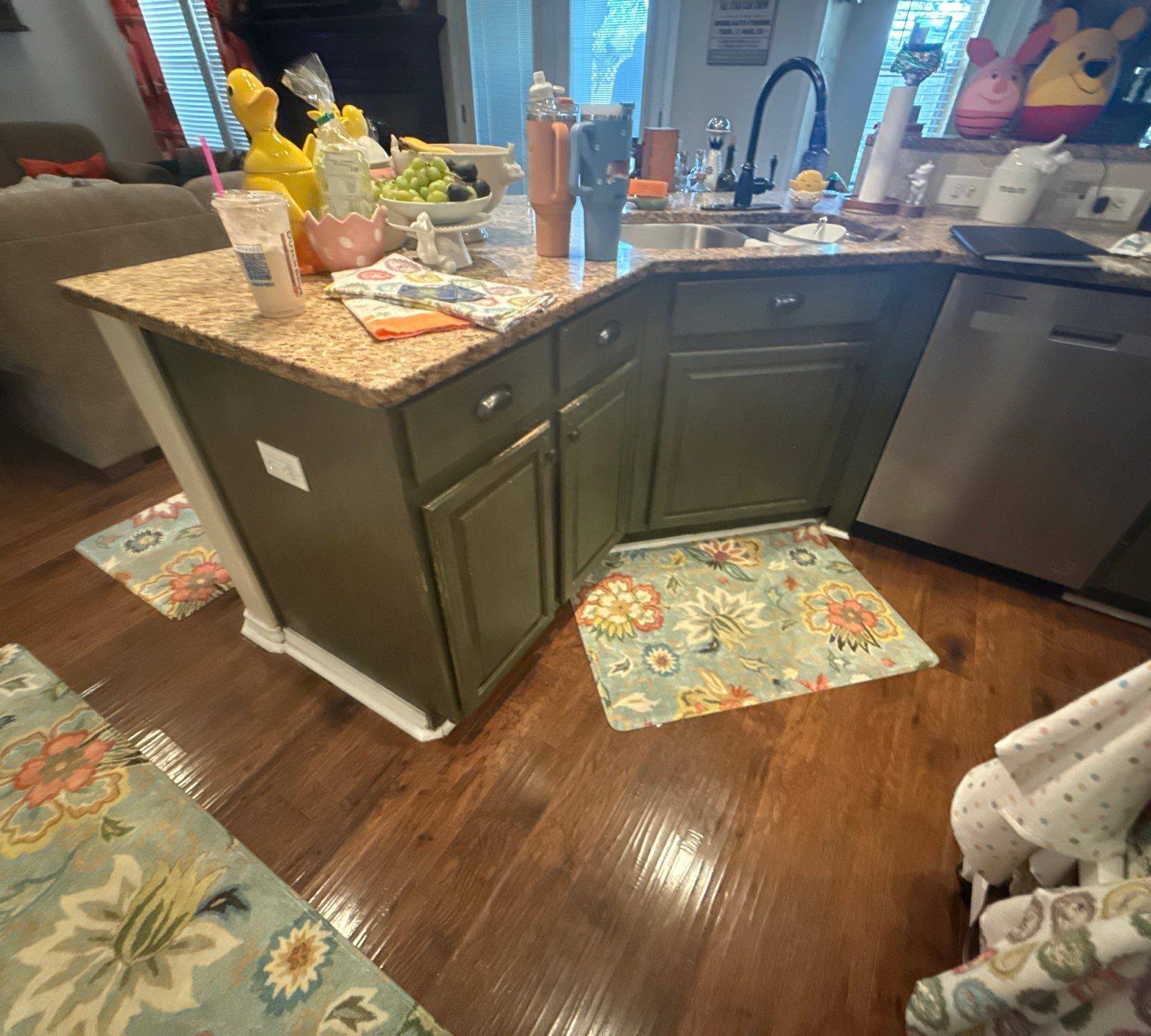 Kitchen island cabinetry ahead of cabinet painting in Cedar Park, TX by Hill Country Painting