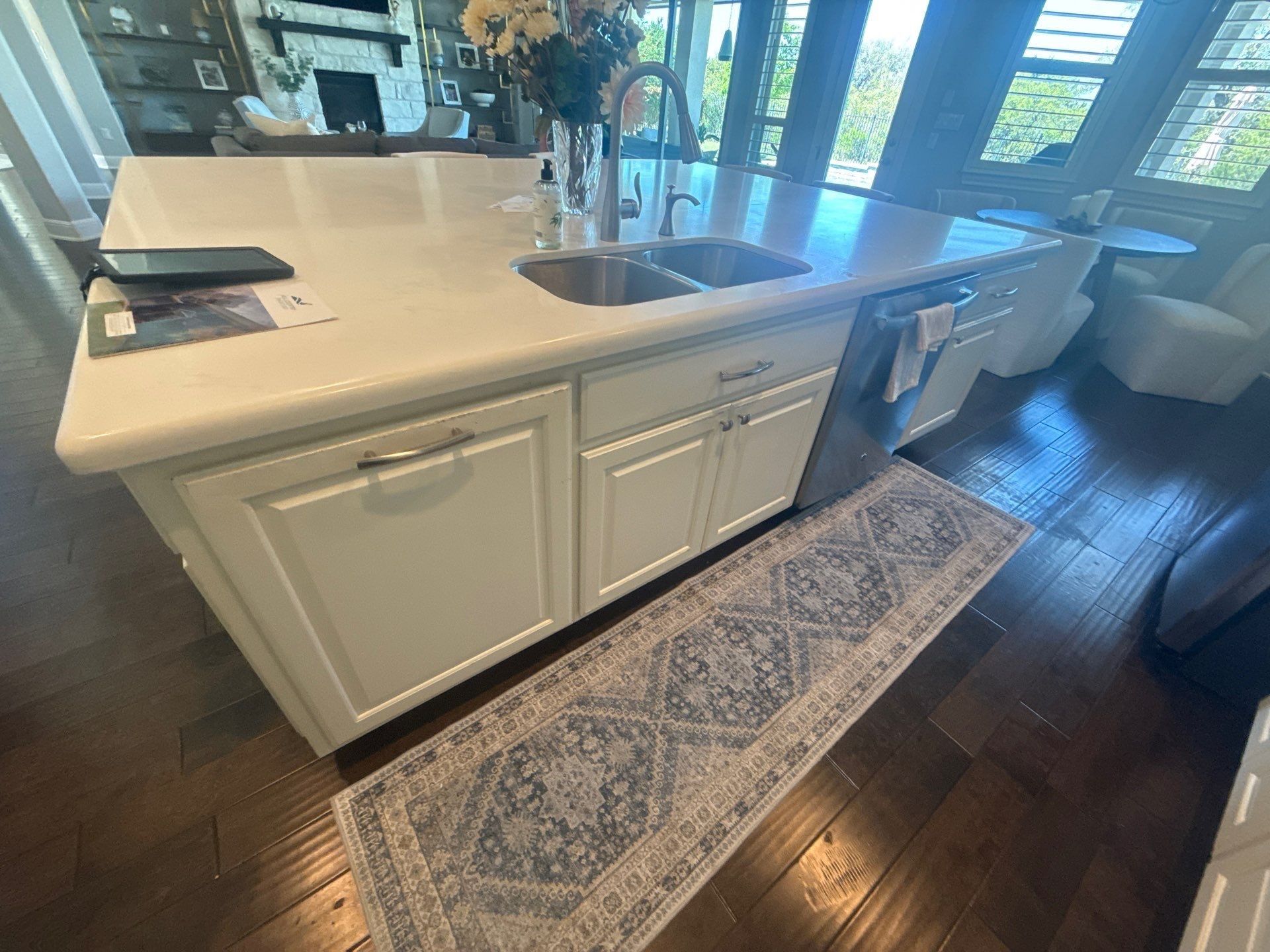 Kitchen island cabinets ahead of painting in Austin, TX by Hill Country Painting