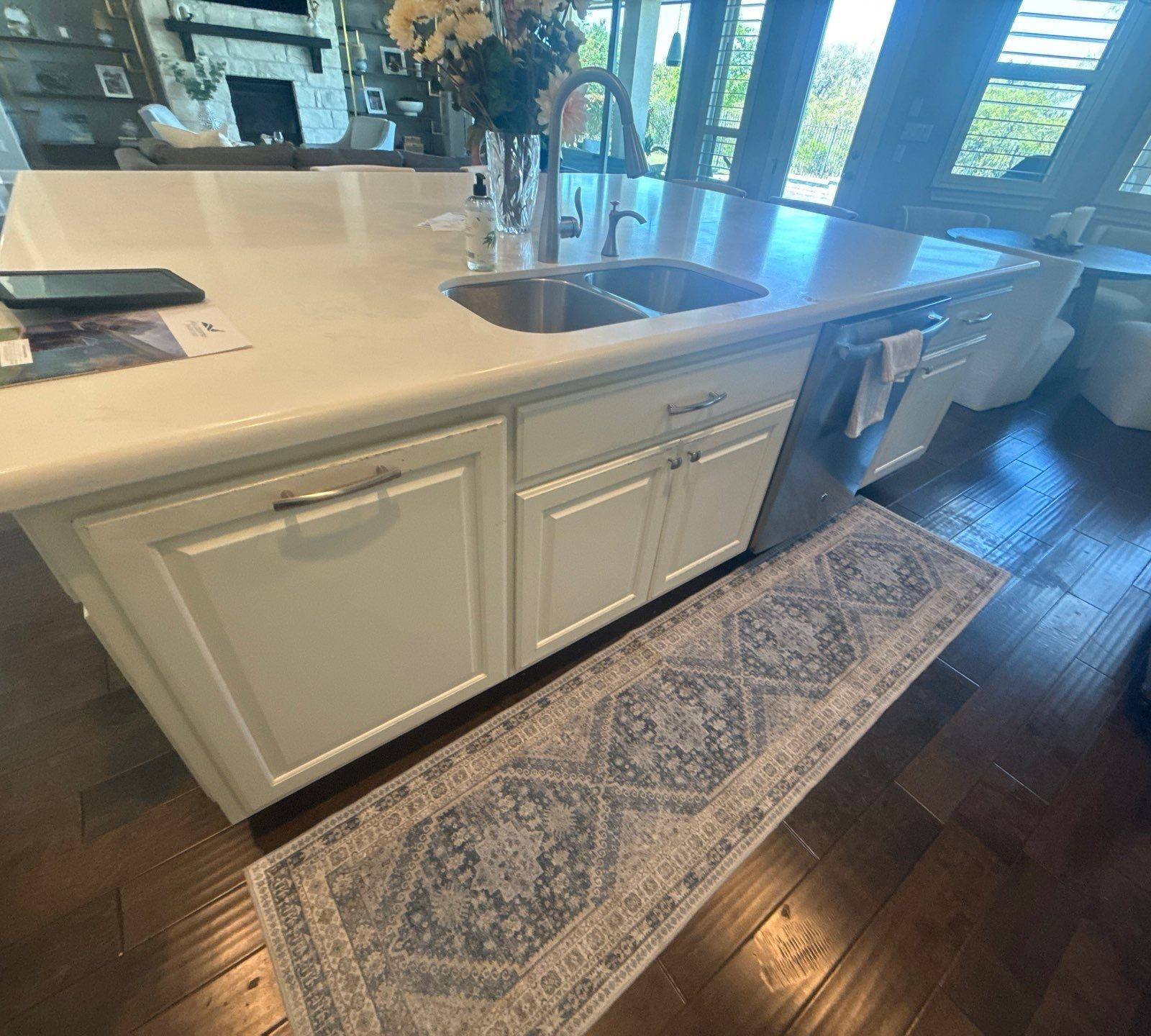 Kitchen island cabinets ahead of painting in Austin, TX by Hill Country Painting